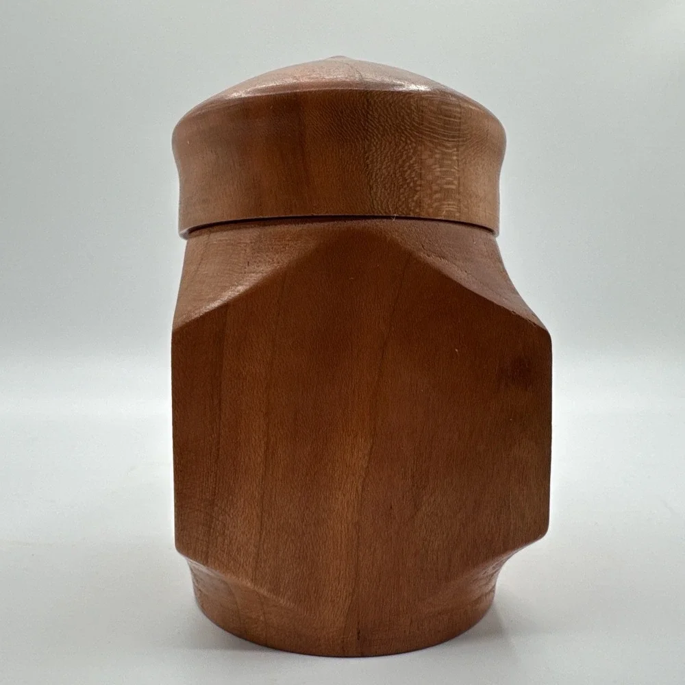 Vintage Turned Teak Wood Tobacco Jar Canister Apothecary Storage Box w/ Lid 4.5